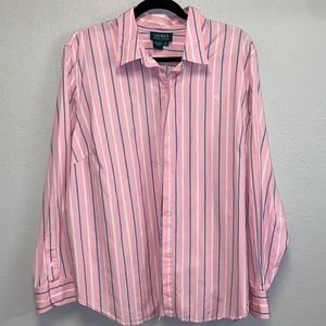 Lauren Ralph Lauren Plus Size 2X Pink Striped Button-down Oxford Shirt: 4244